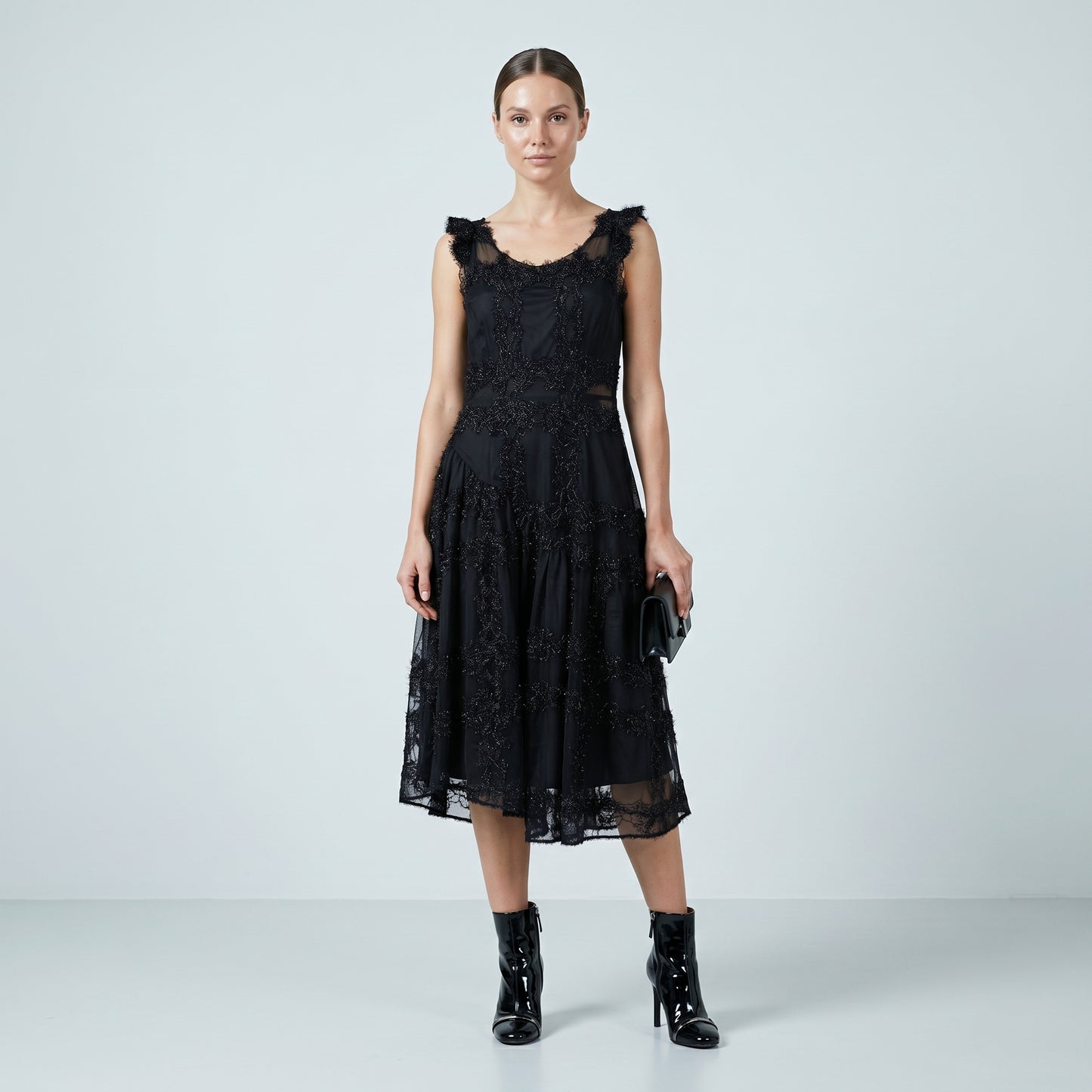 Black Lace Embellished Cocktail Dress