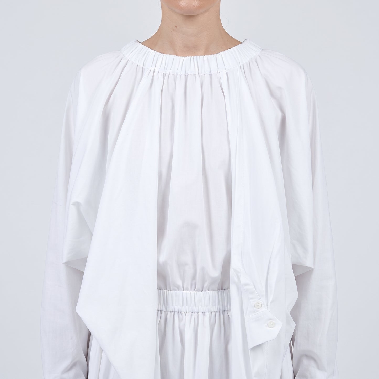 Elegant Gathered White Cotton Dress