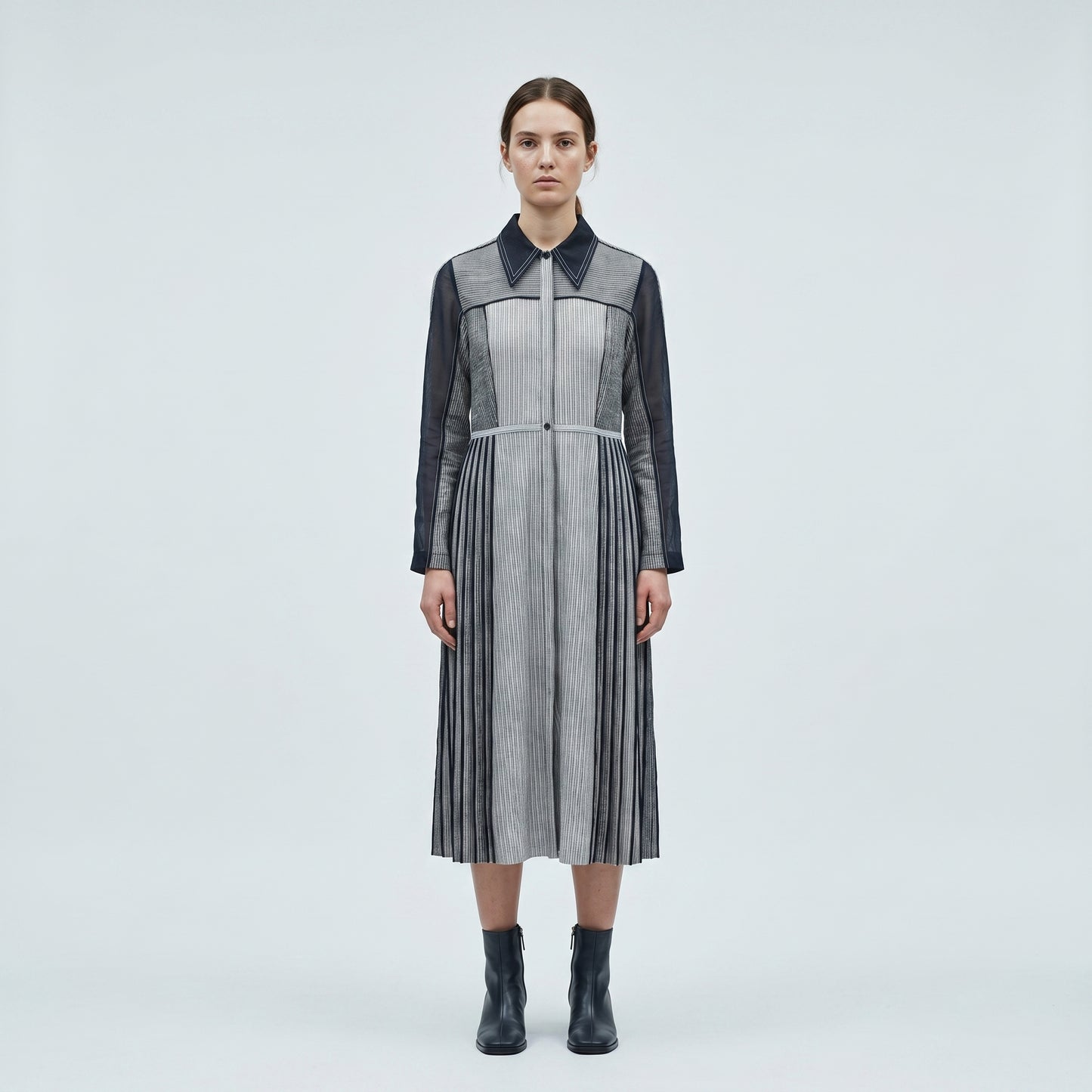 Structured Paneled Midi Shirtdress