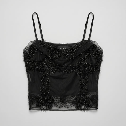 Embellished Mesh Corset Top