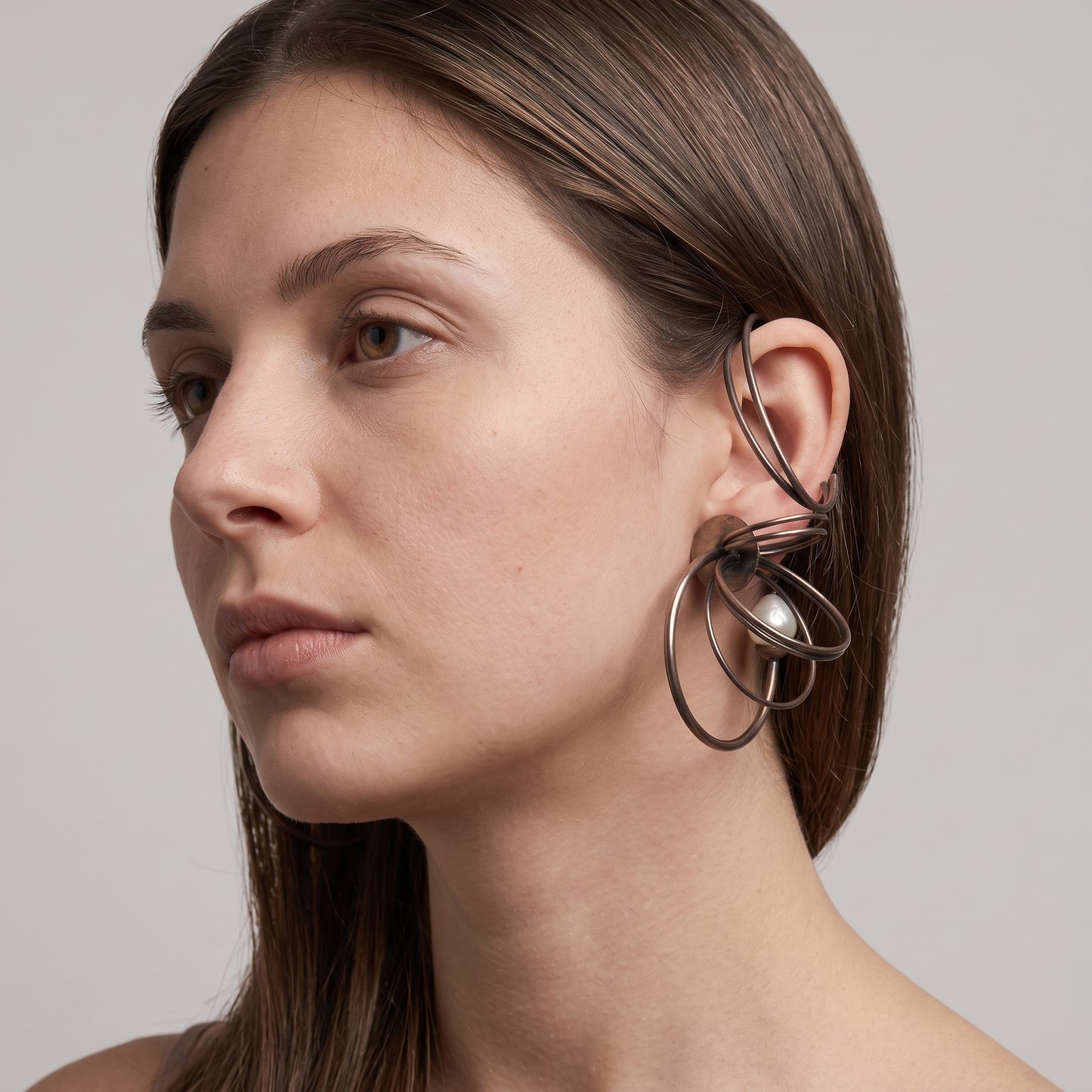 Sculptural Wire Pearl Ear Cuff