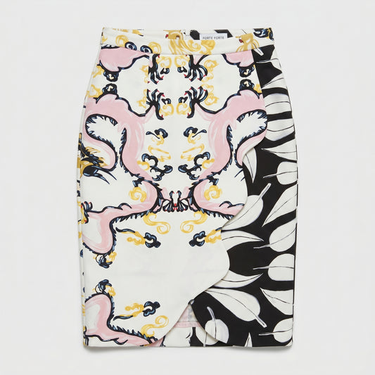Abstract Print Asymmetric Pencil Skirt