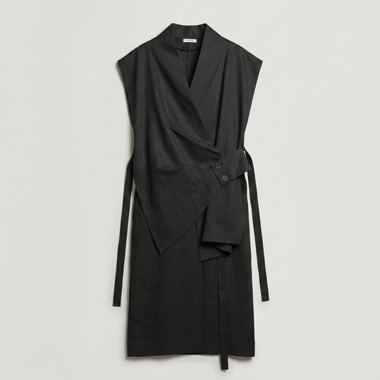 Tailored Asymmetric Linen Wrap Vest