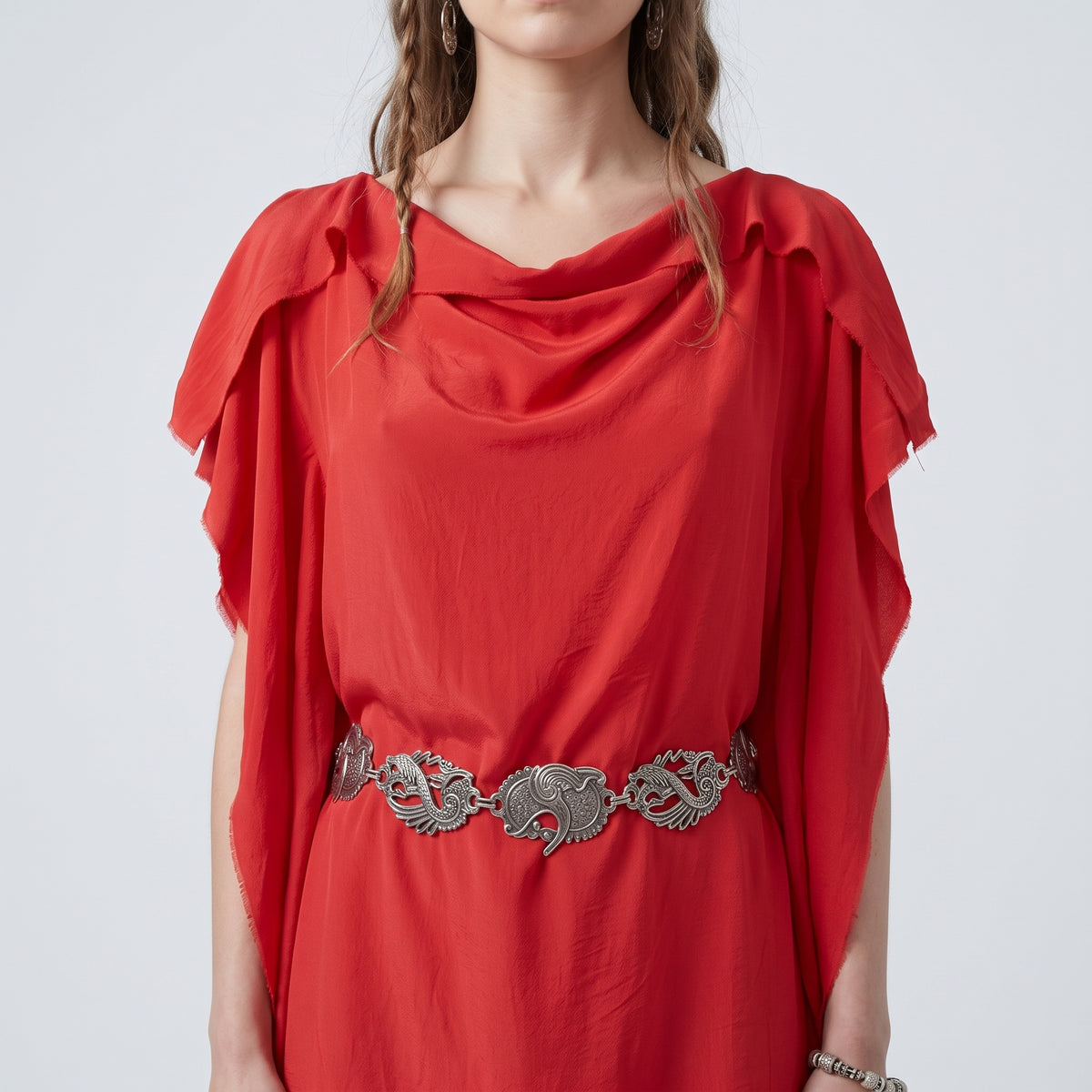 Draped Cowl Neck Red Dress