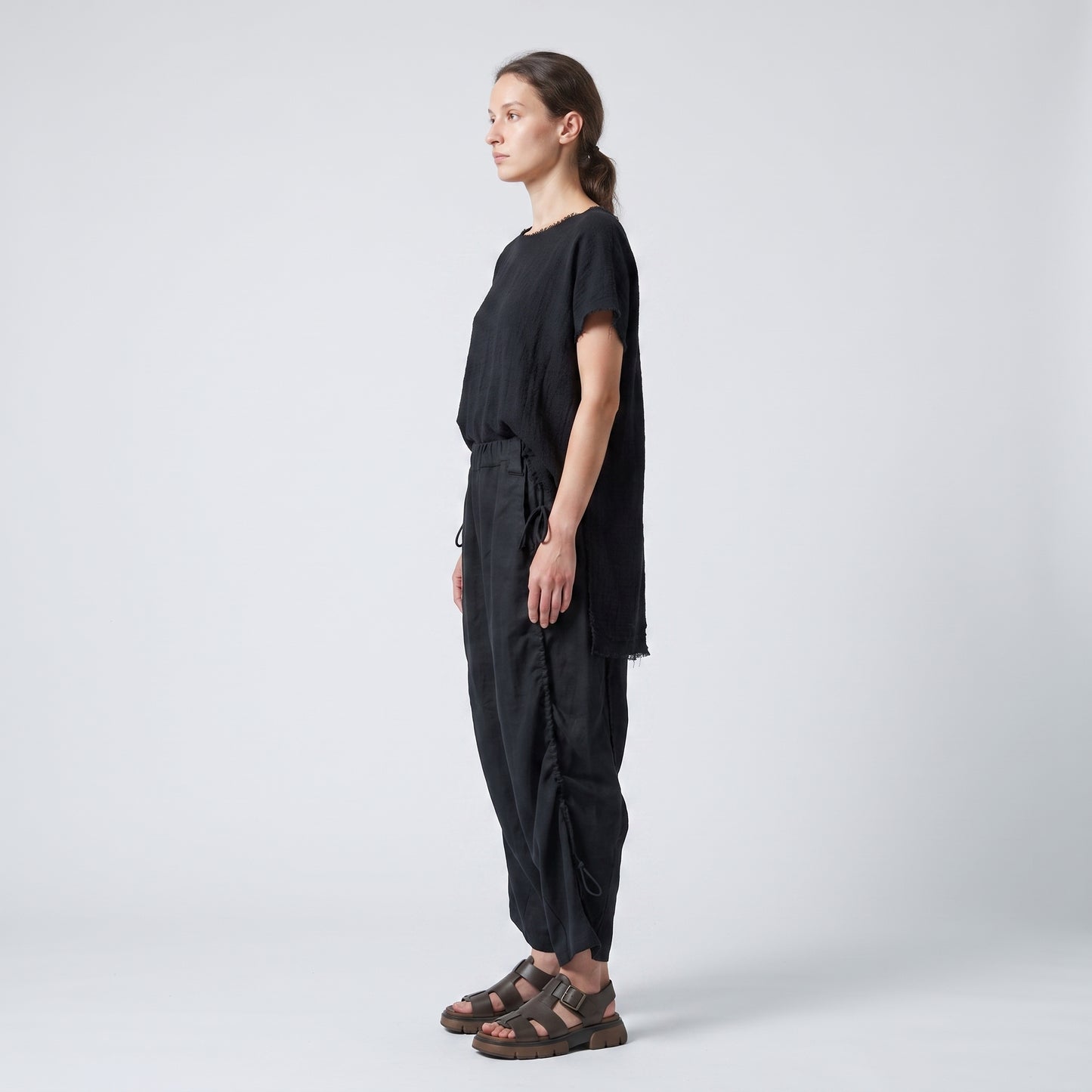 Black Ruched Drawstring Trousers