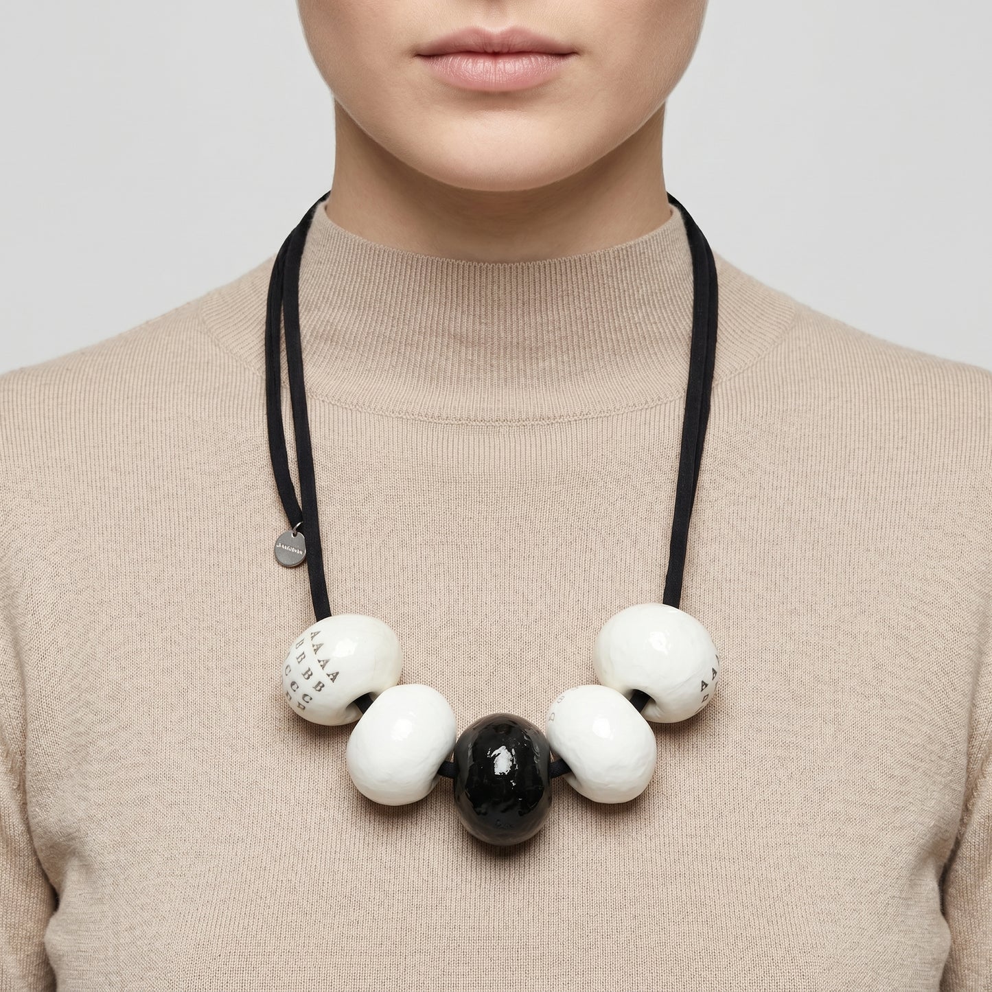 Monochrome Ceramic Bead Statement Necklace