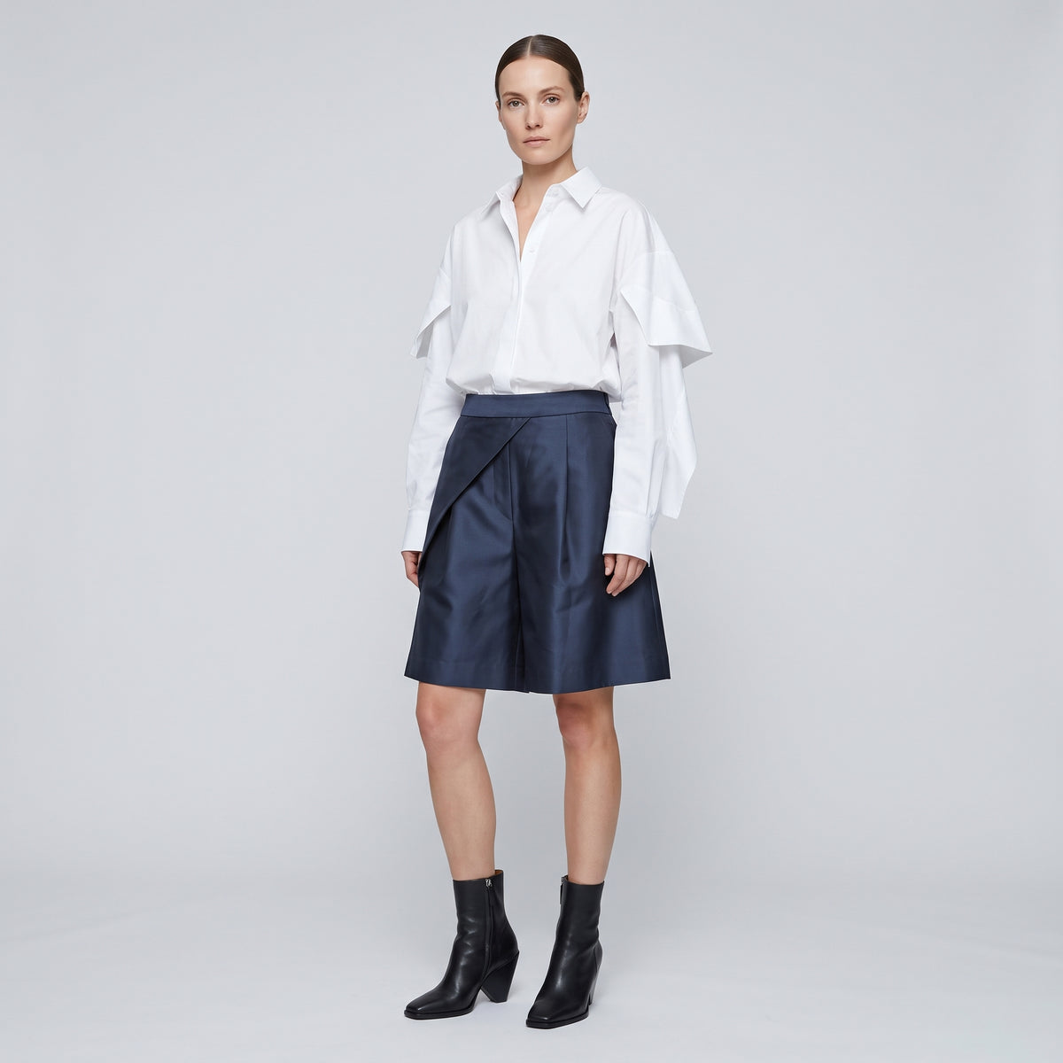 Tailored Navy Pleated Culotte Shorts