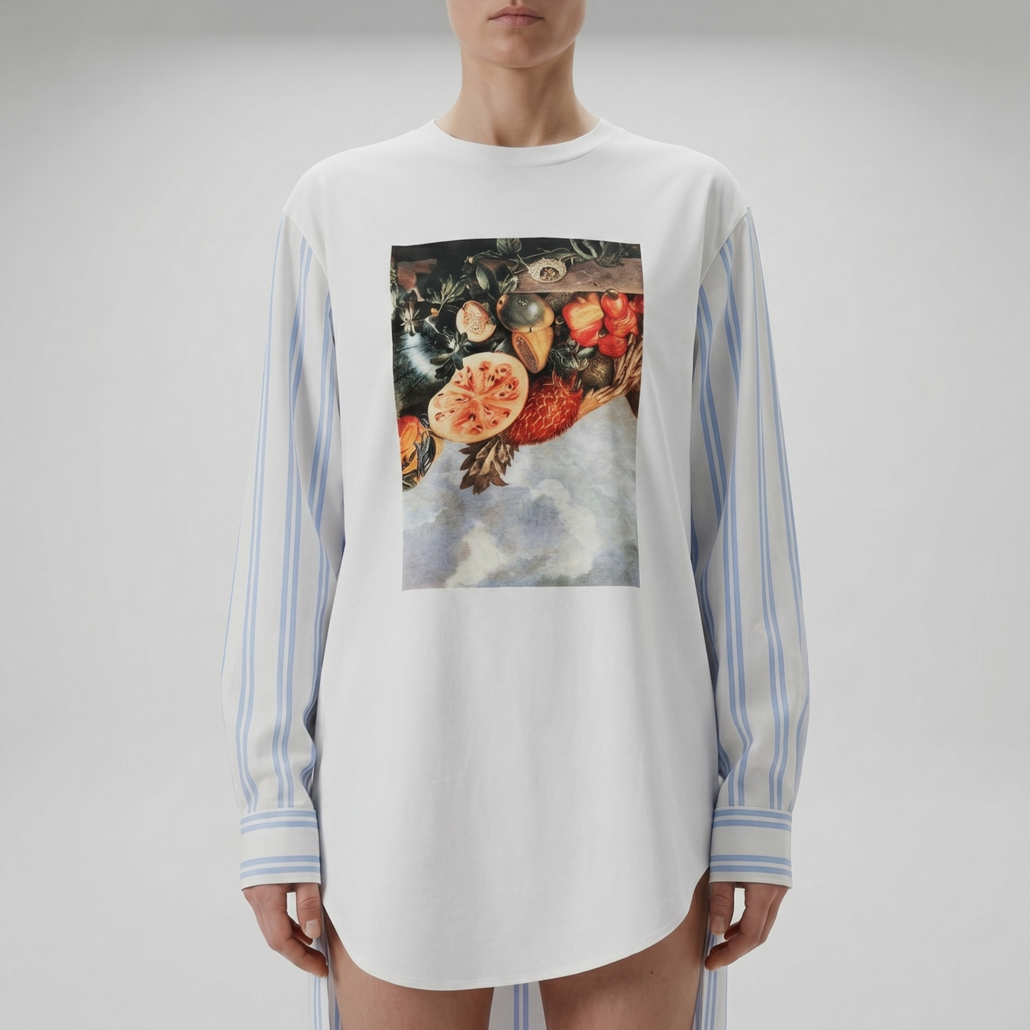 Graphic Print Striped Longline Shirt