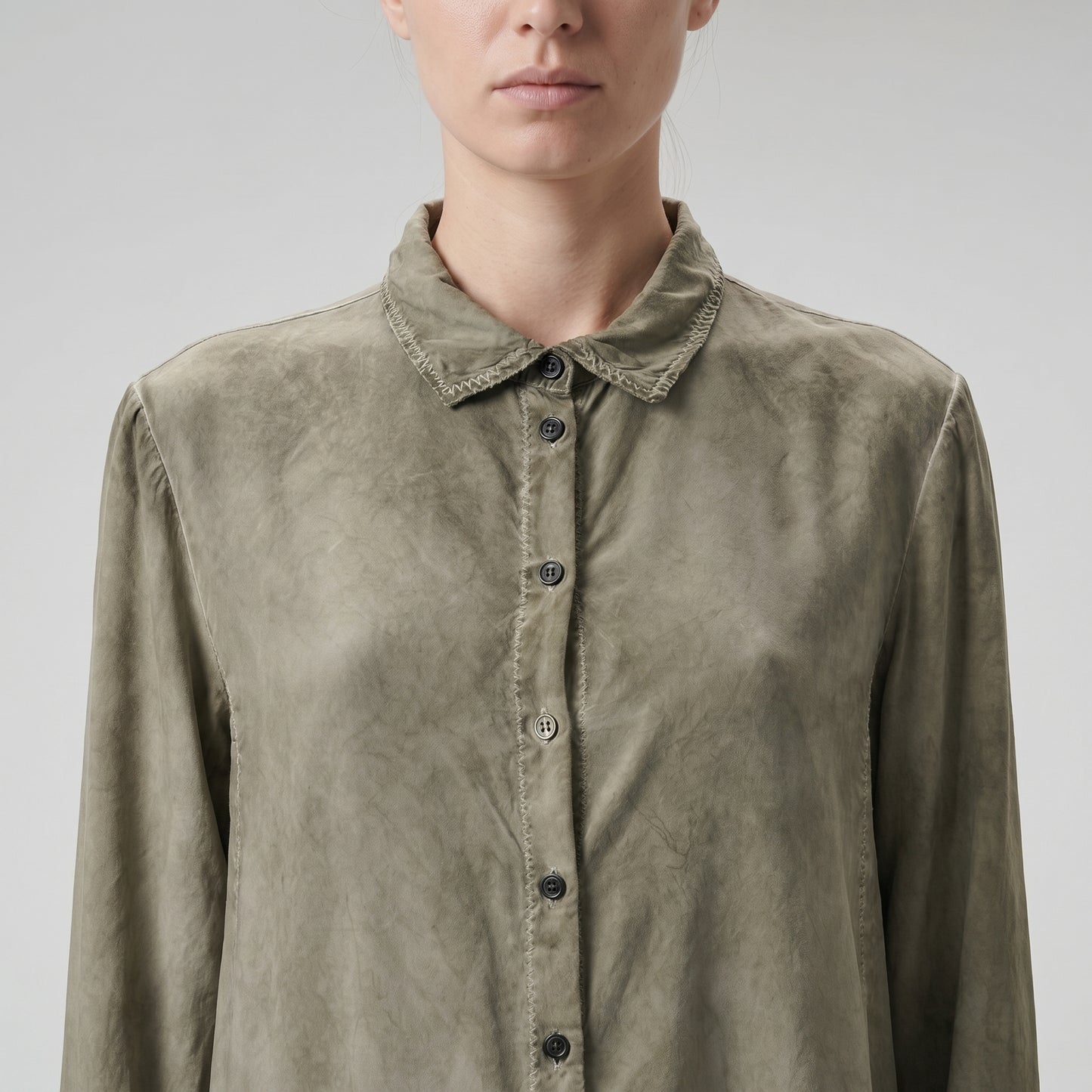 Olive Distressed Button-Down Tunic