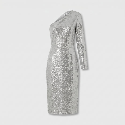 One-Shoulder Silver Sequin Dress