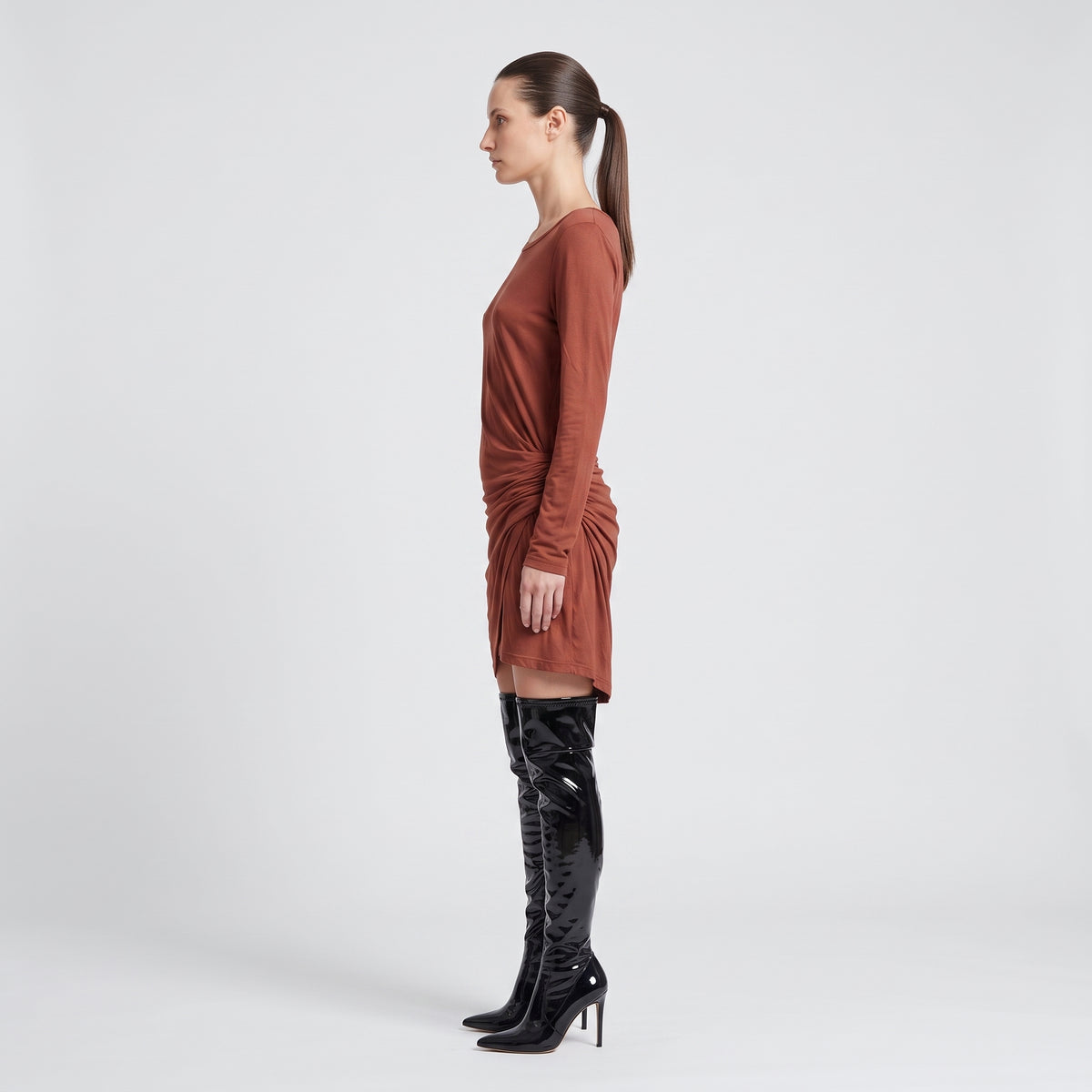 Ruched Long Sleeve Mini Dress