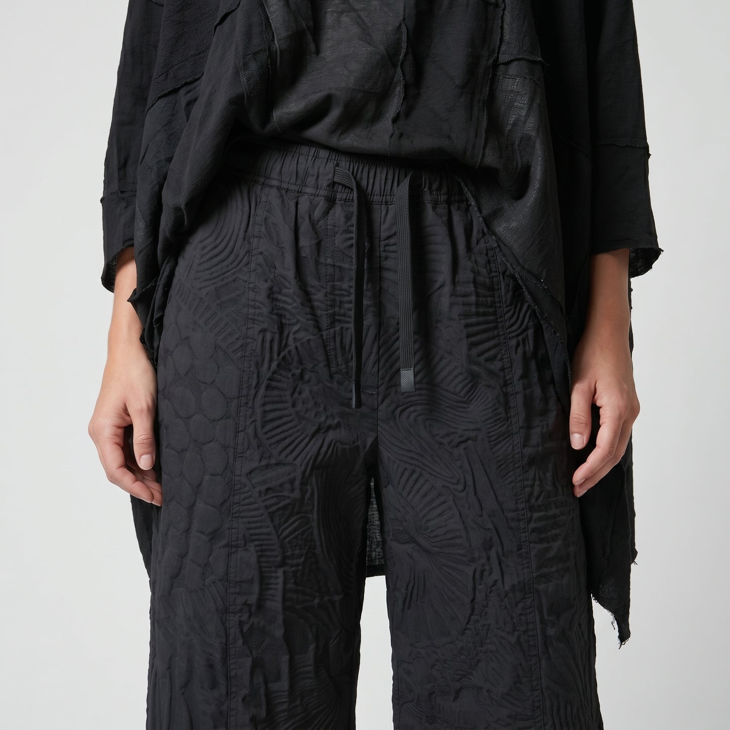Textured Drawstring Wide Leg Trousers