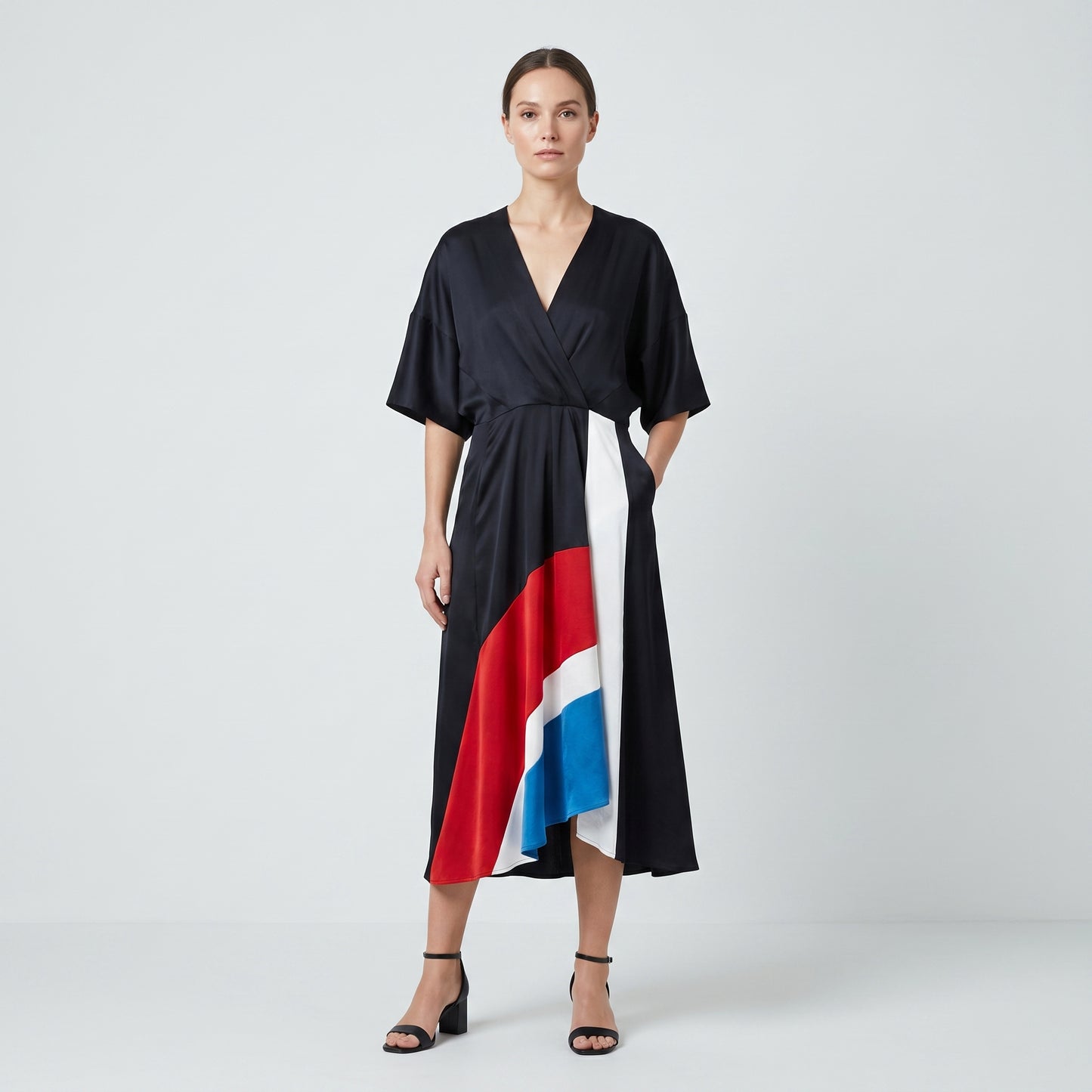 Colorblock Satin Wrap Dress