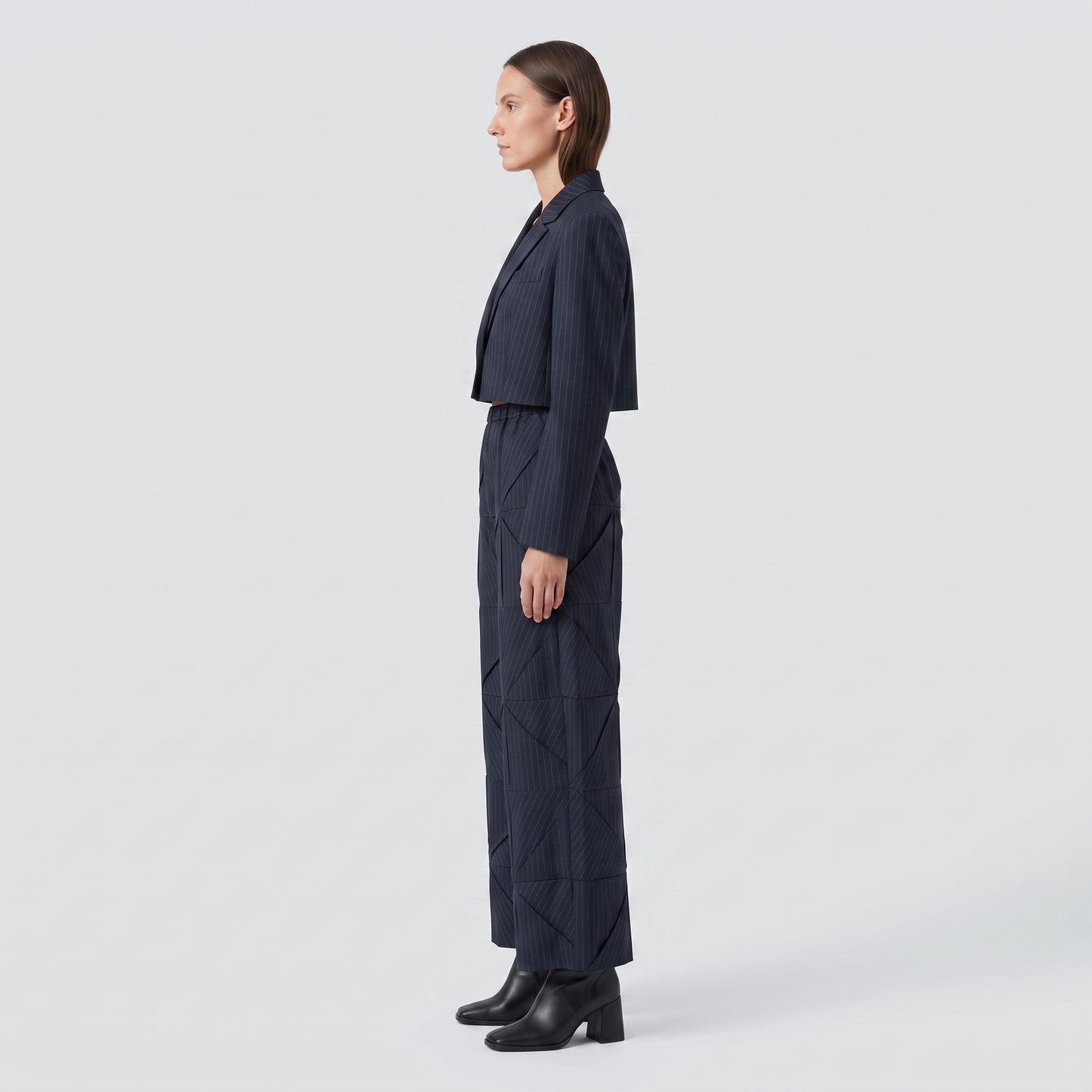 Architectural Pinstriped Wide Leg Trousers