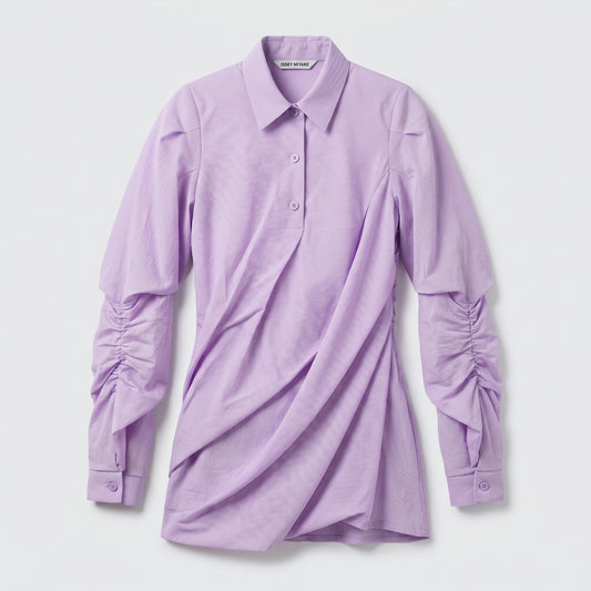 Lavender Ruched Collared Shirt
