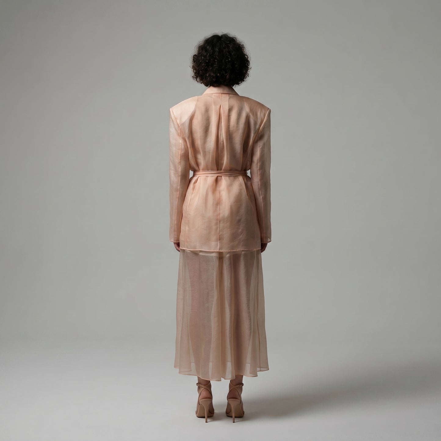 Sheer Organza Tie-Waist Blazer