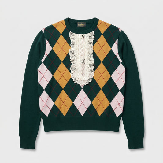 Argyle Knit With Lace Detail