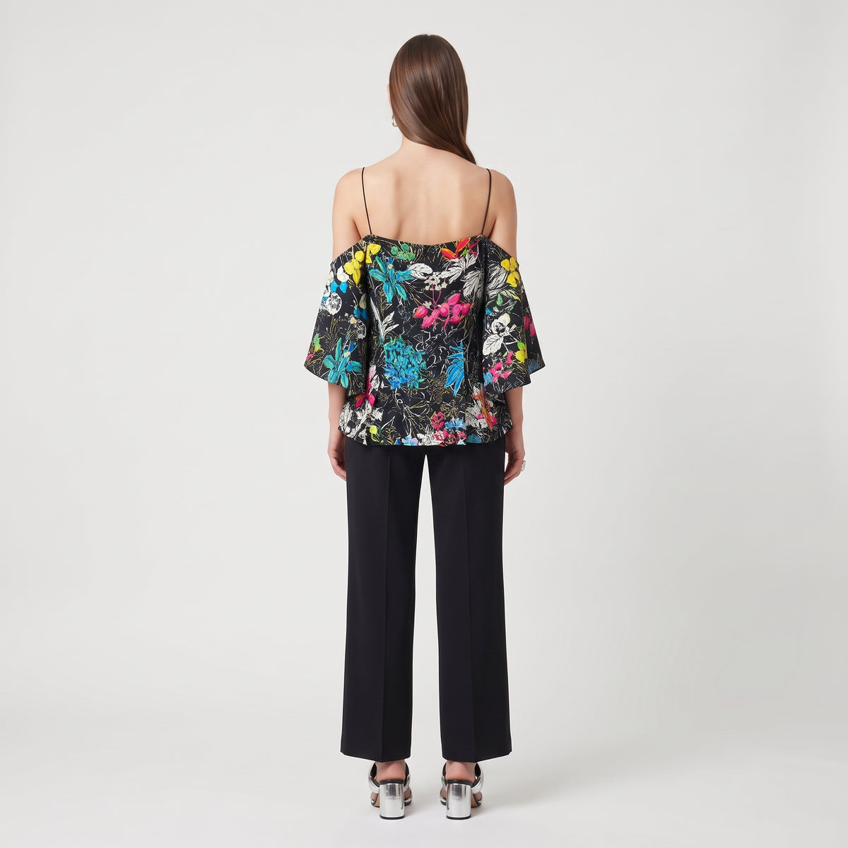 Floral Cold Shoulder Bell-Sleeve Top