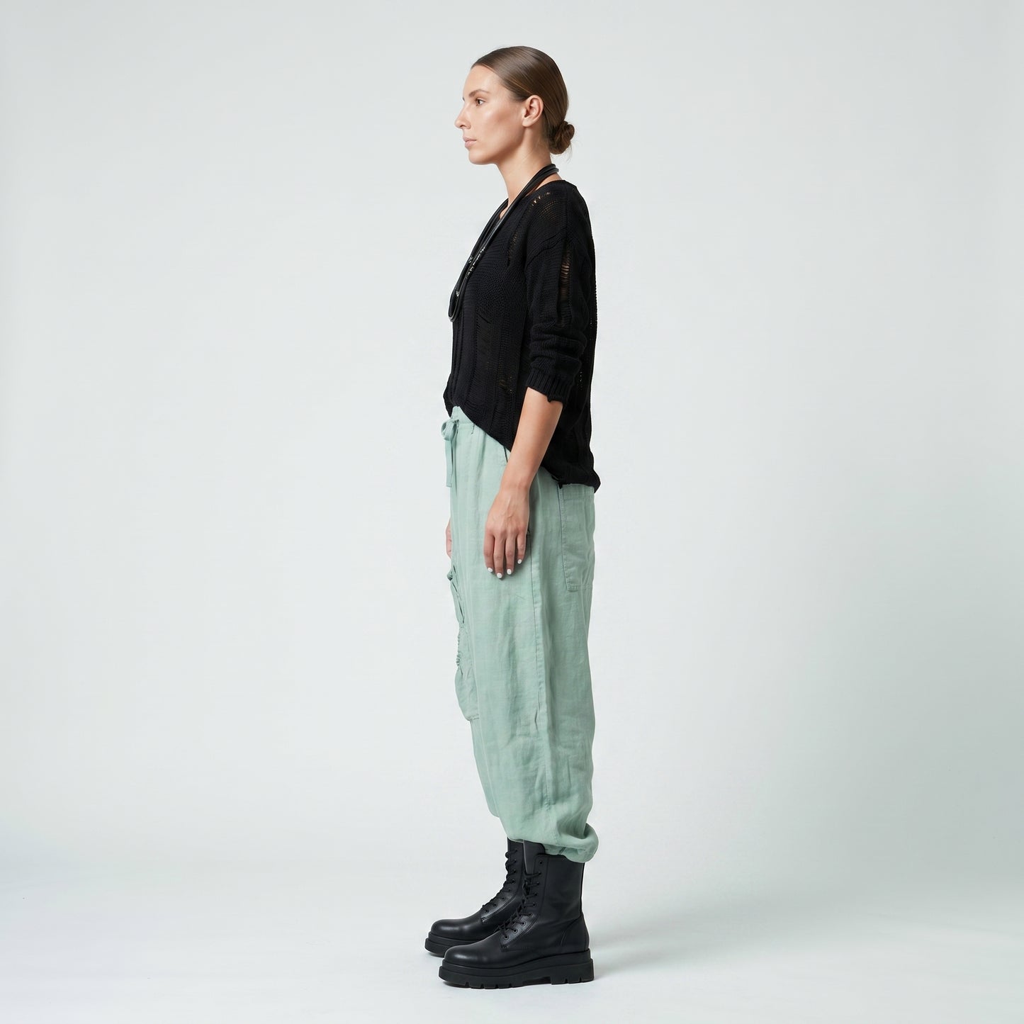Linen Drop Crotch Cropped Trousers