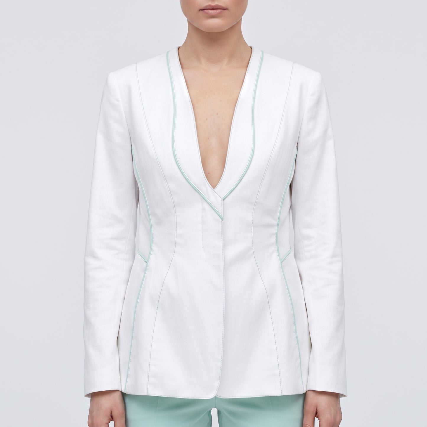 Tailored White Contrast Stitch Blazer