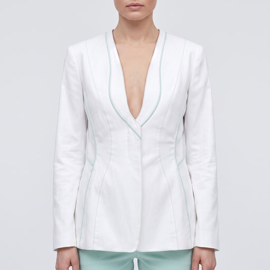 Tailored White Contrast Stitch Blazer