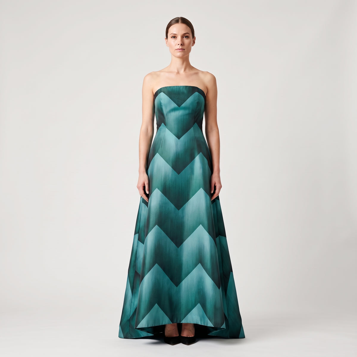 Chevron Print Strapless Gown