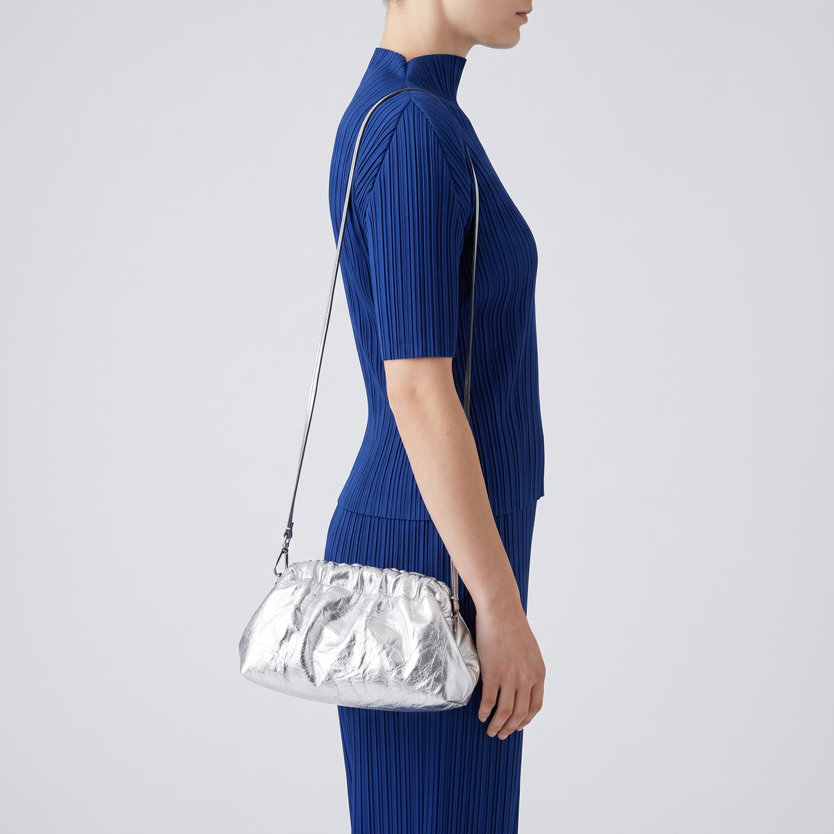 Metallic Silver Ruched Shoulder Bag