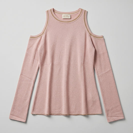Metallic Cold Shoulder Knit Top