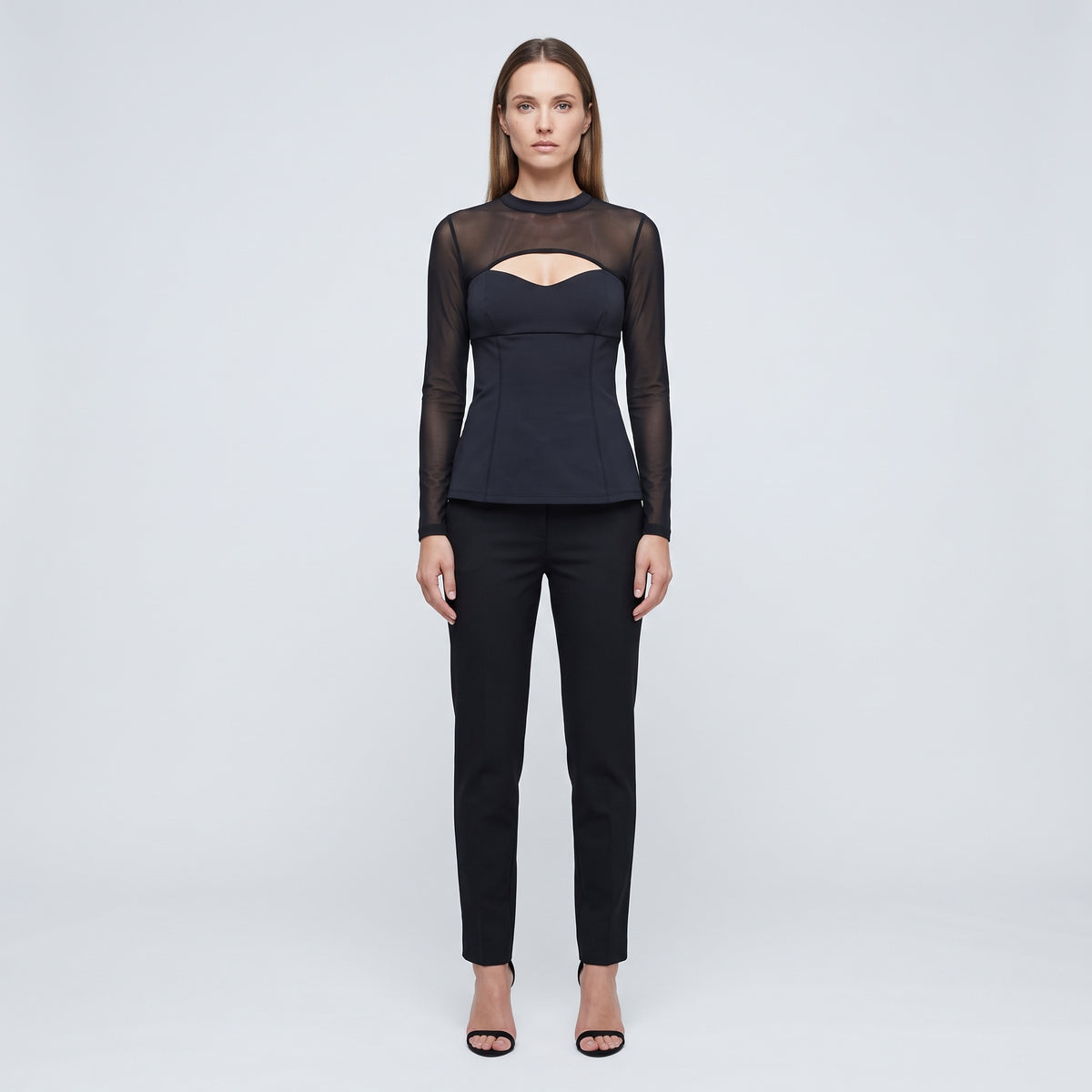 Mesh Paneled Cutout Long Sleeve