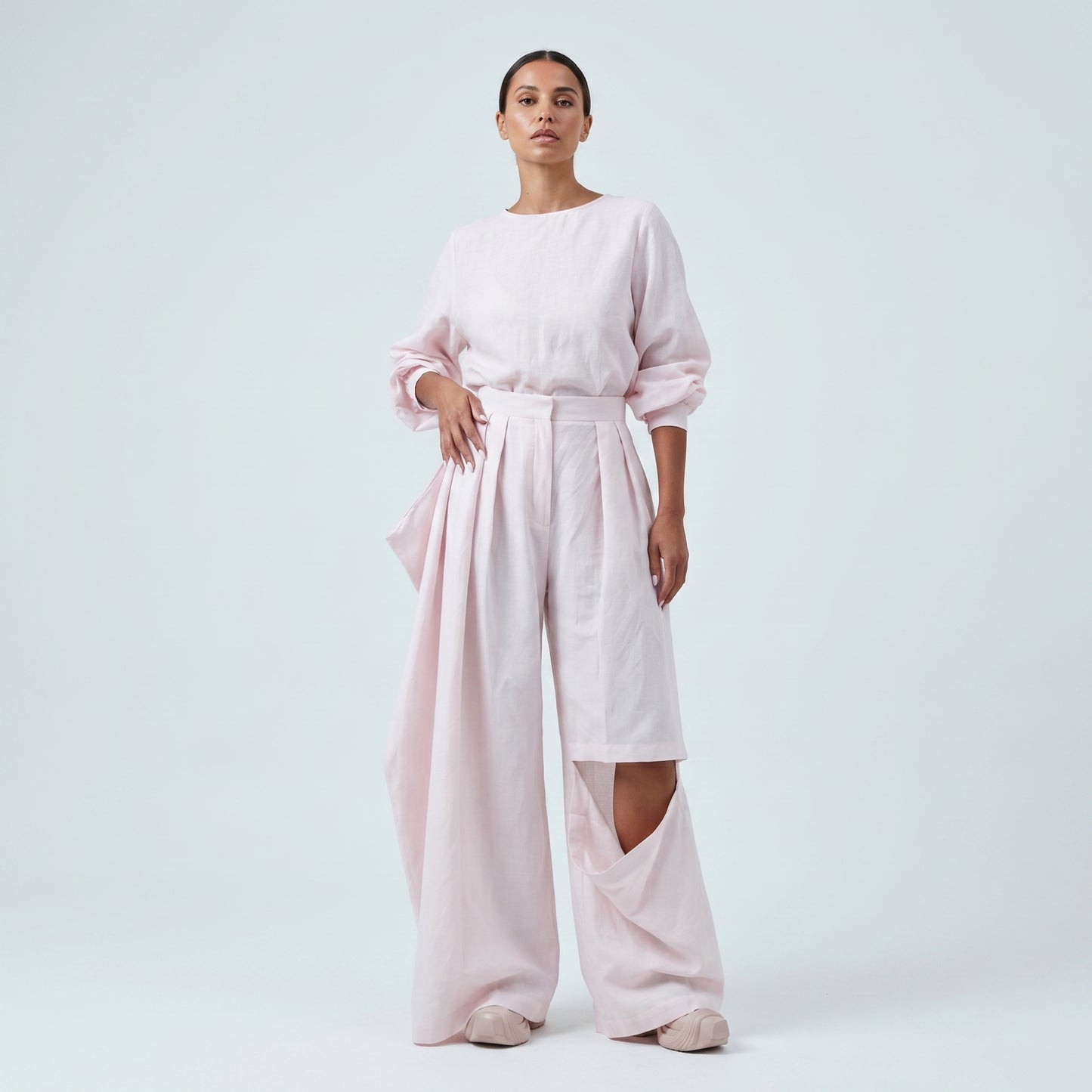 Asymmetric Drape Wide Leg Trousers