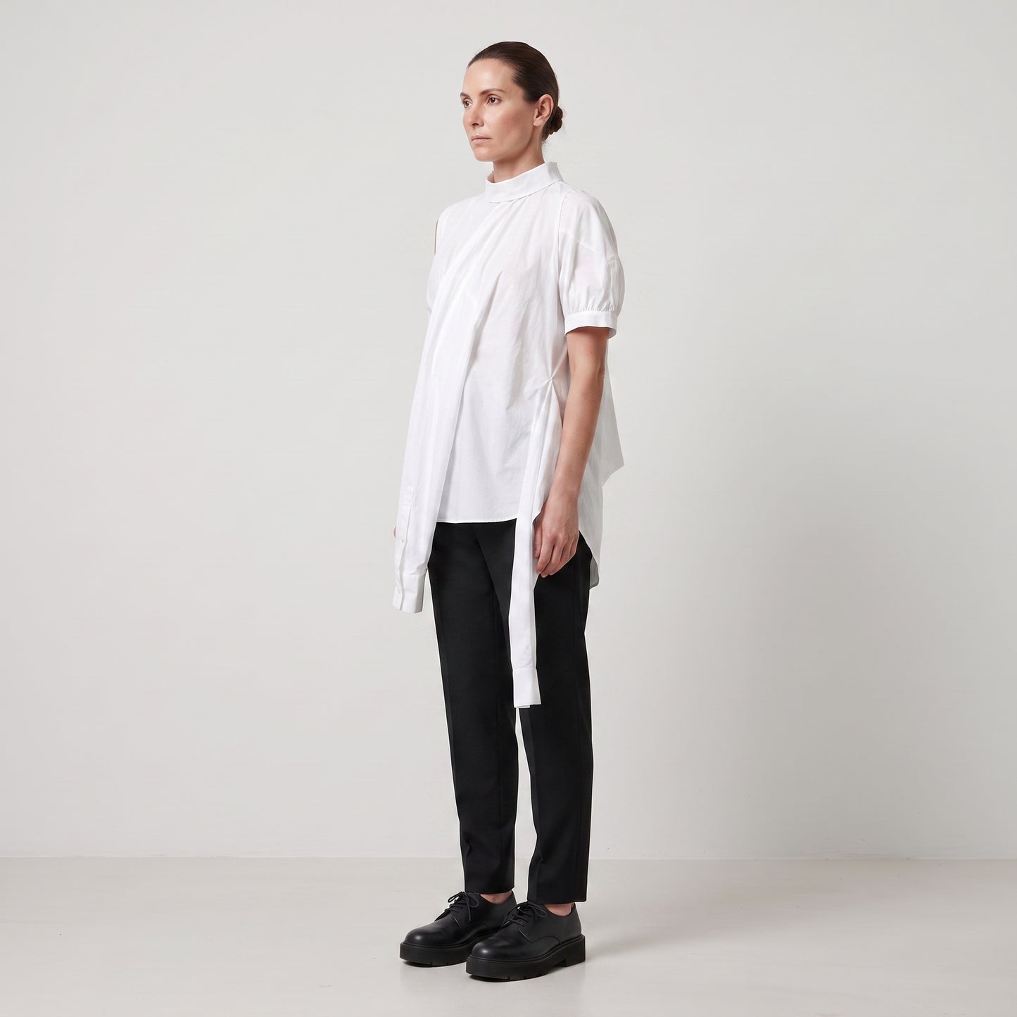 Asymmetric Mock Neck Cotton Shirt