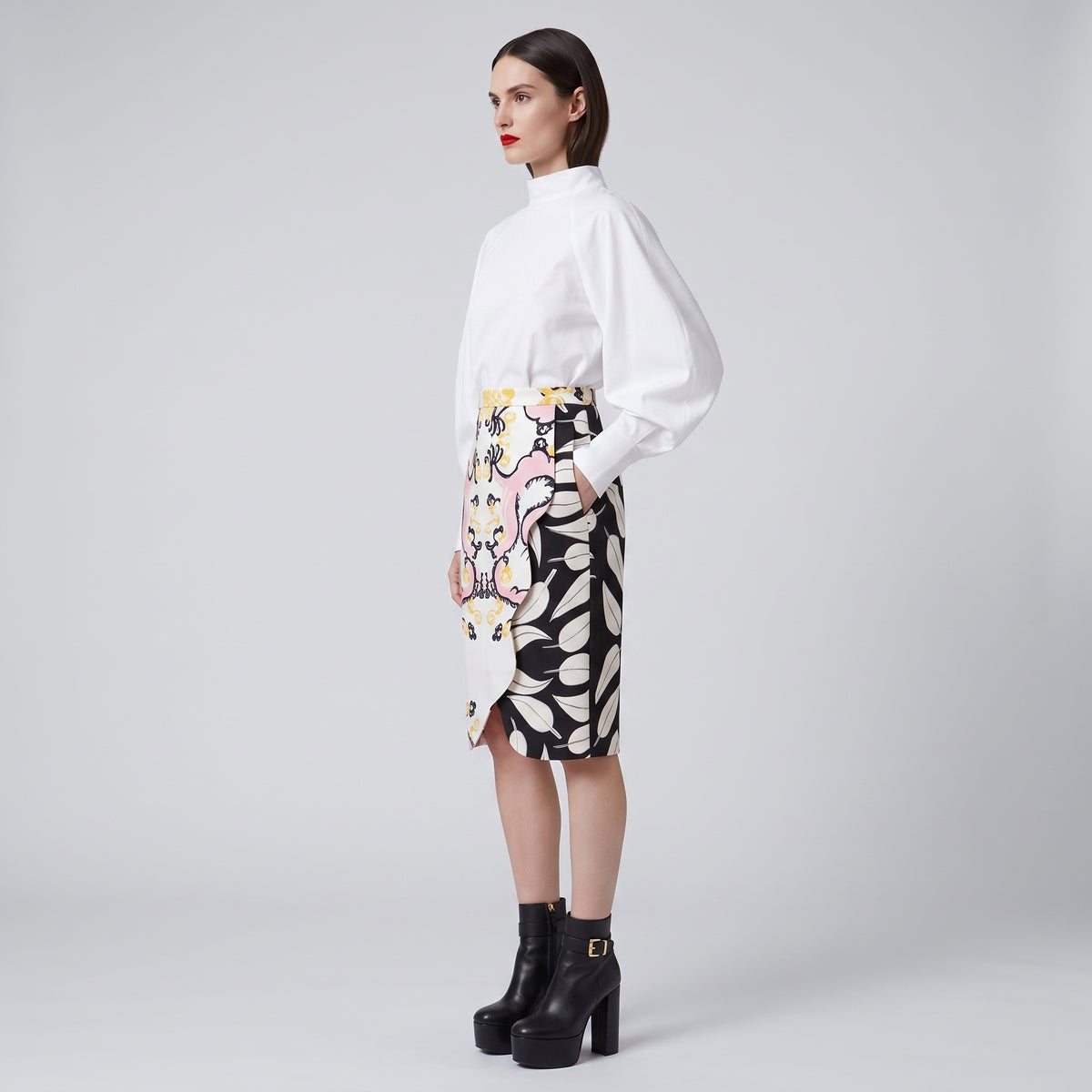 Abstract Print Asymmetric Pencil Skirt