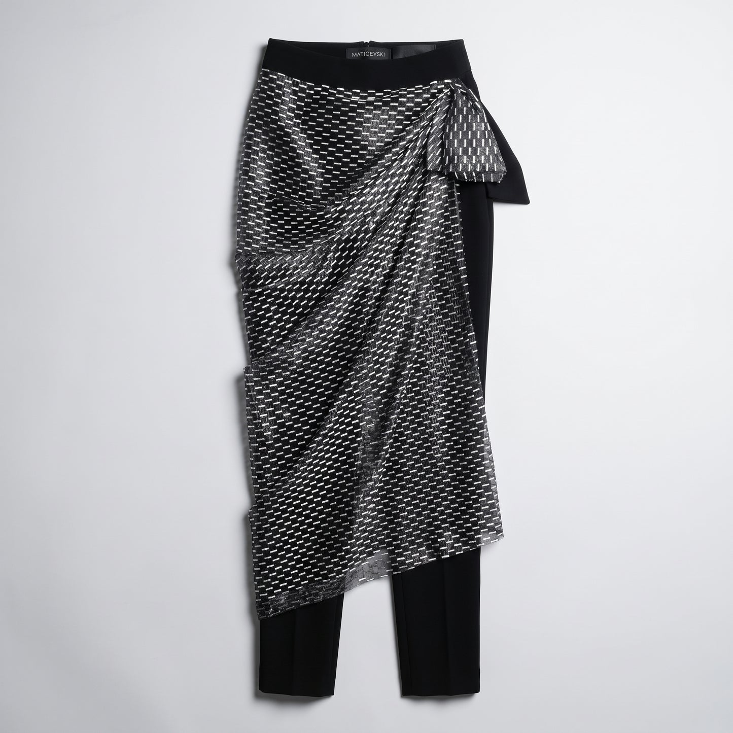 Draped Metallic Overlay Slim Trousers