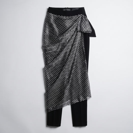 Draped Metallic Overlay Slim Trousers