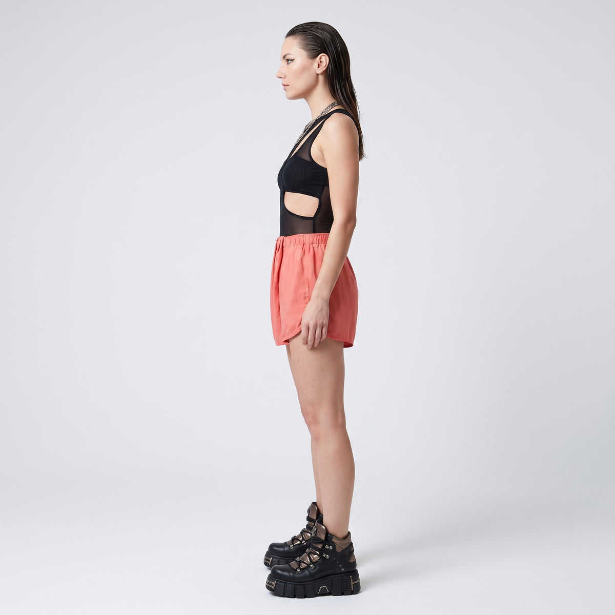 Coral Linen Blend Wrap Shorts