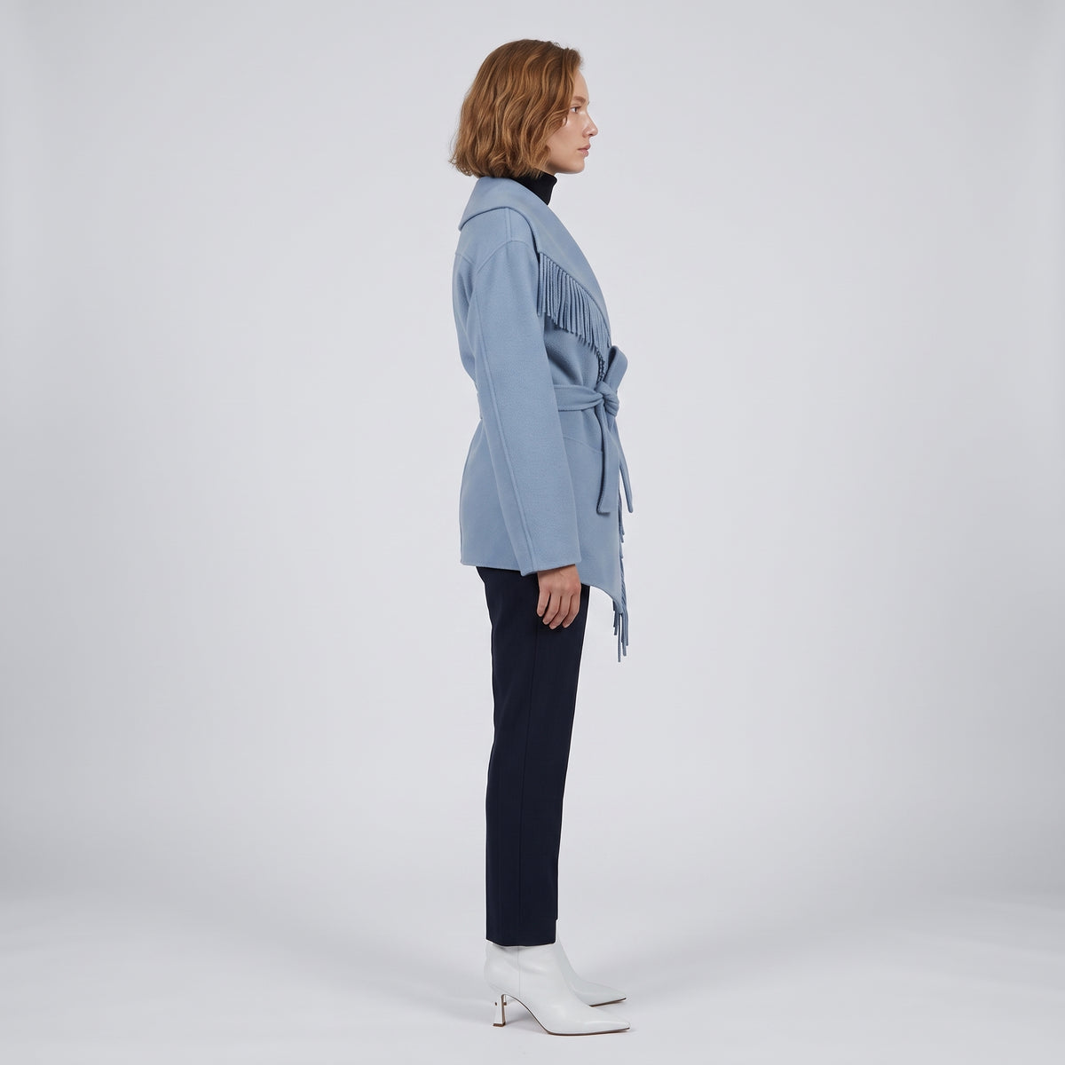 Fringed Belted Wool Wrap Jacket