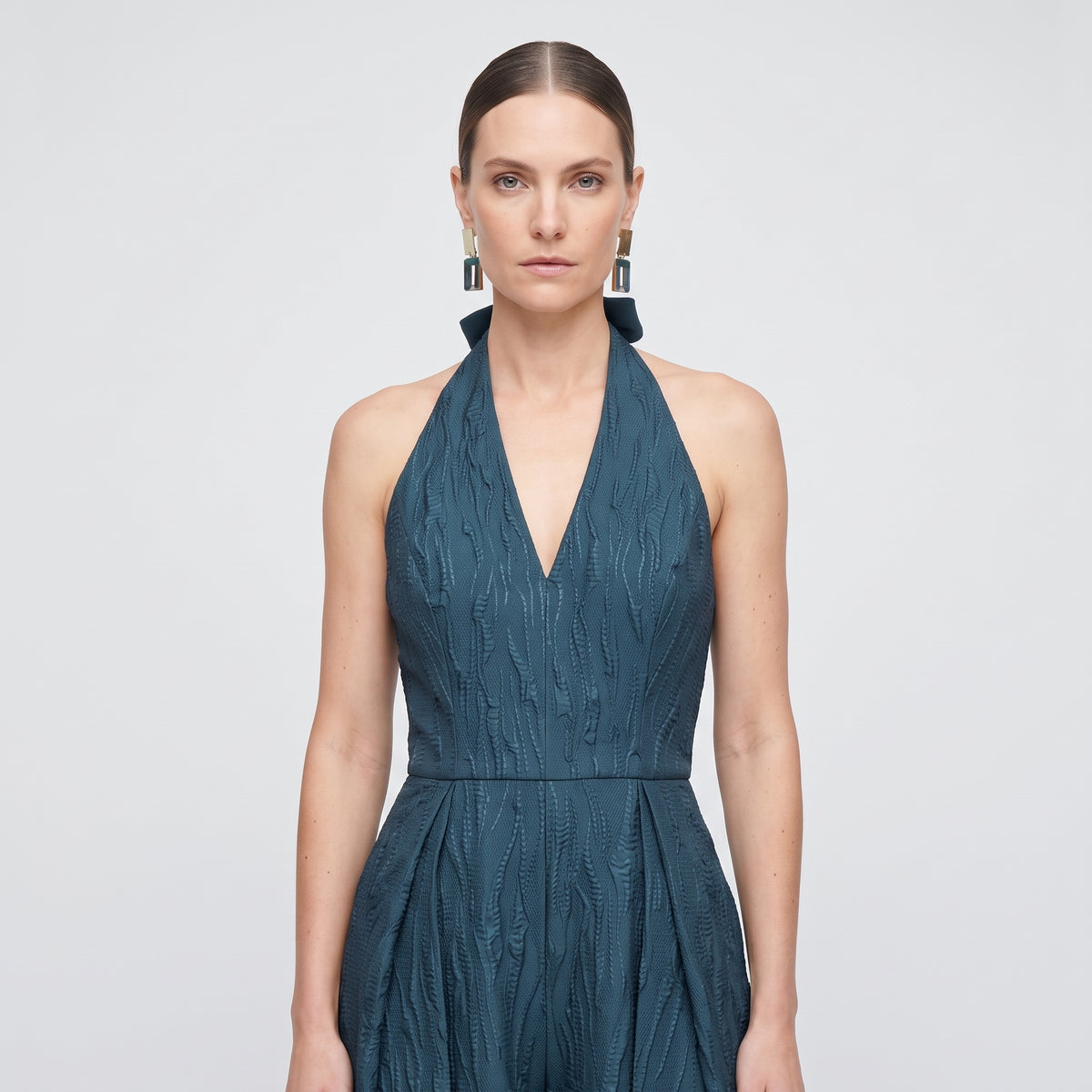 Textured Halter Neck Culotte Jumpsuit
