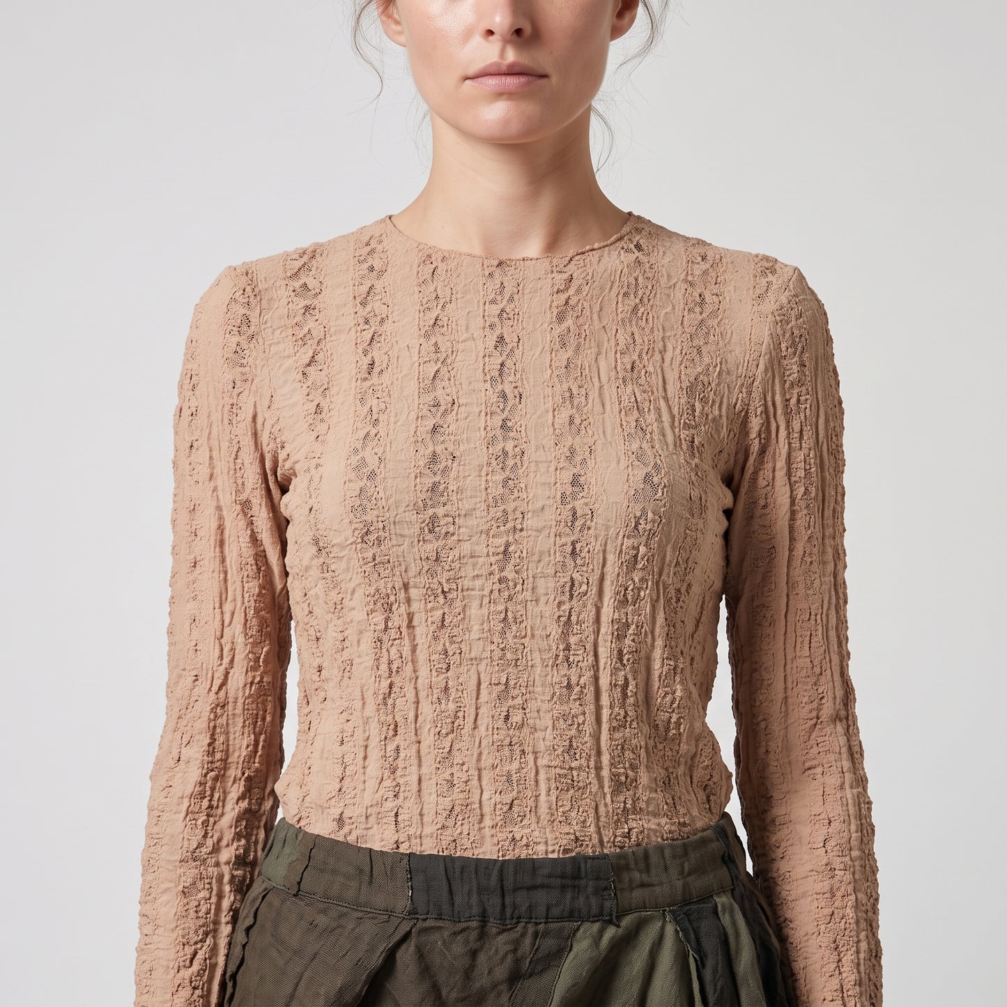 Textured Long Sleeve Crewneck Top