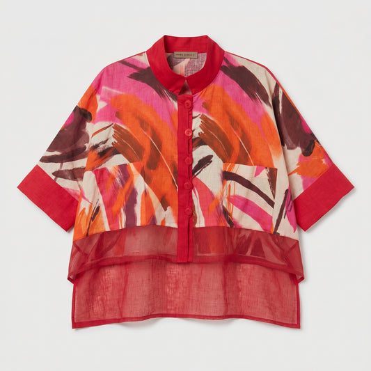 Abstract Print Linen Blouse