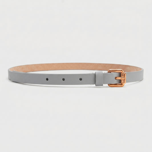 Slim Grey Leather Belt