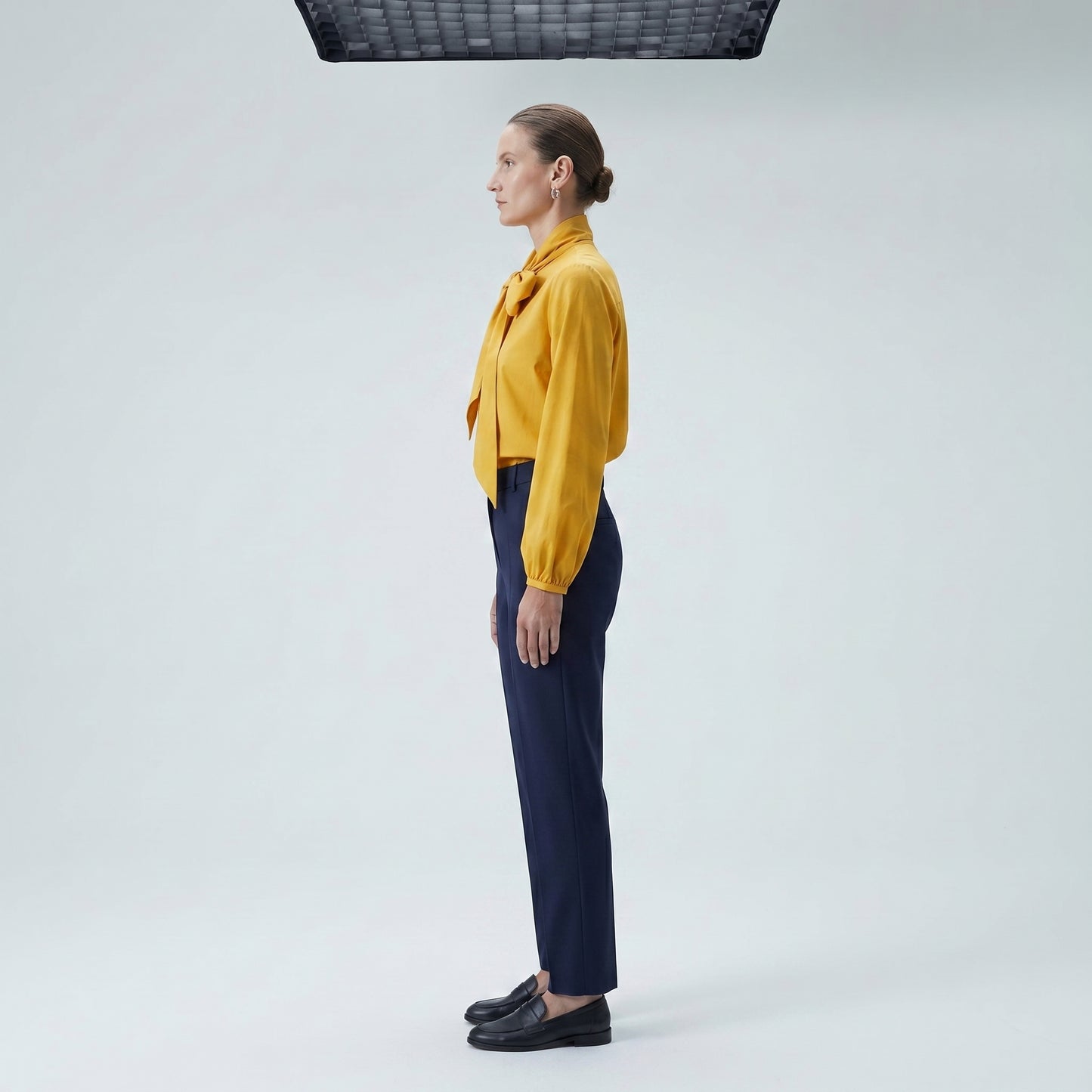 Mustard Pussy-Bow Silk Blouse