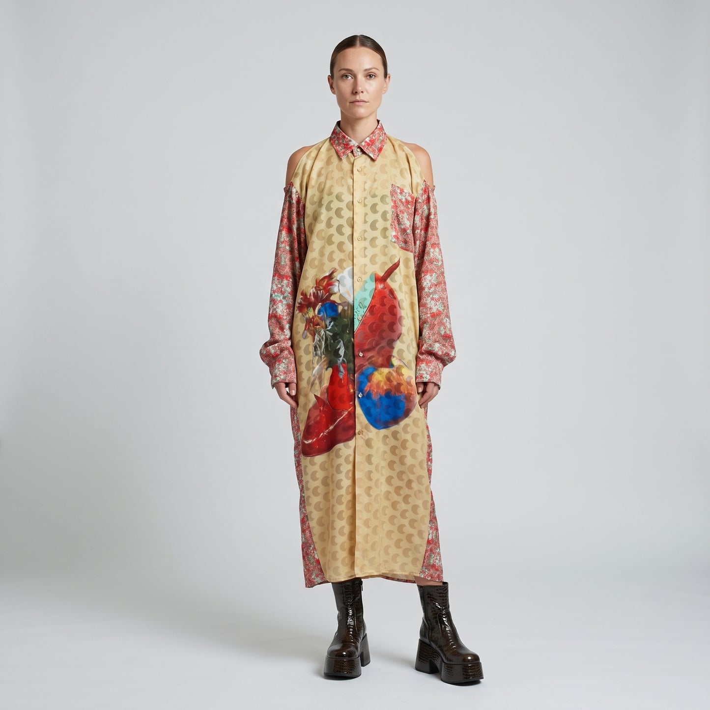 Printed Cold Shoulder Shirt Dress