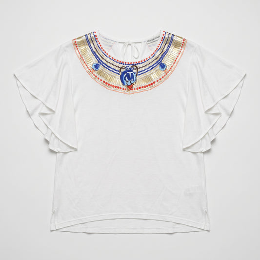 Embroidered Ruffle Sleeve Top