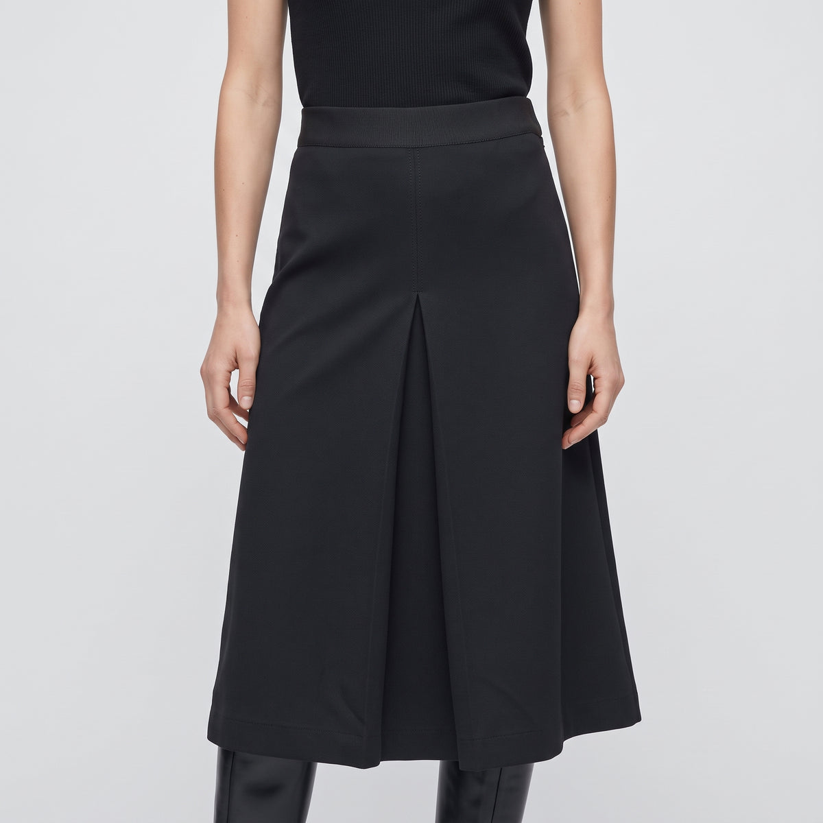 Tailored Black Pleated Skirt