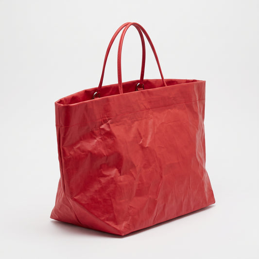 Red Crinkled Textured Tote Bag