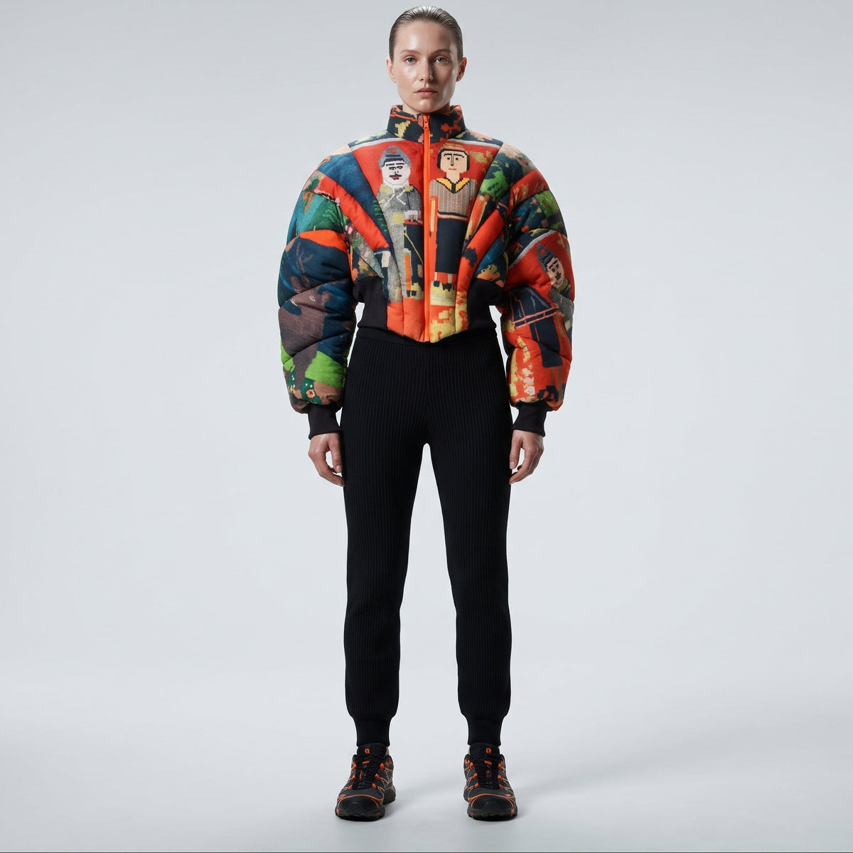 Graphic Print Cropped Puffer Jacket
