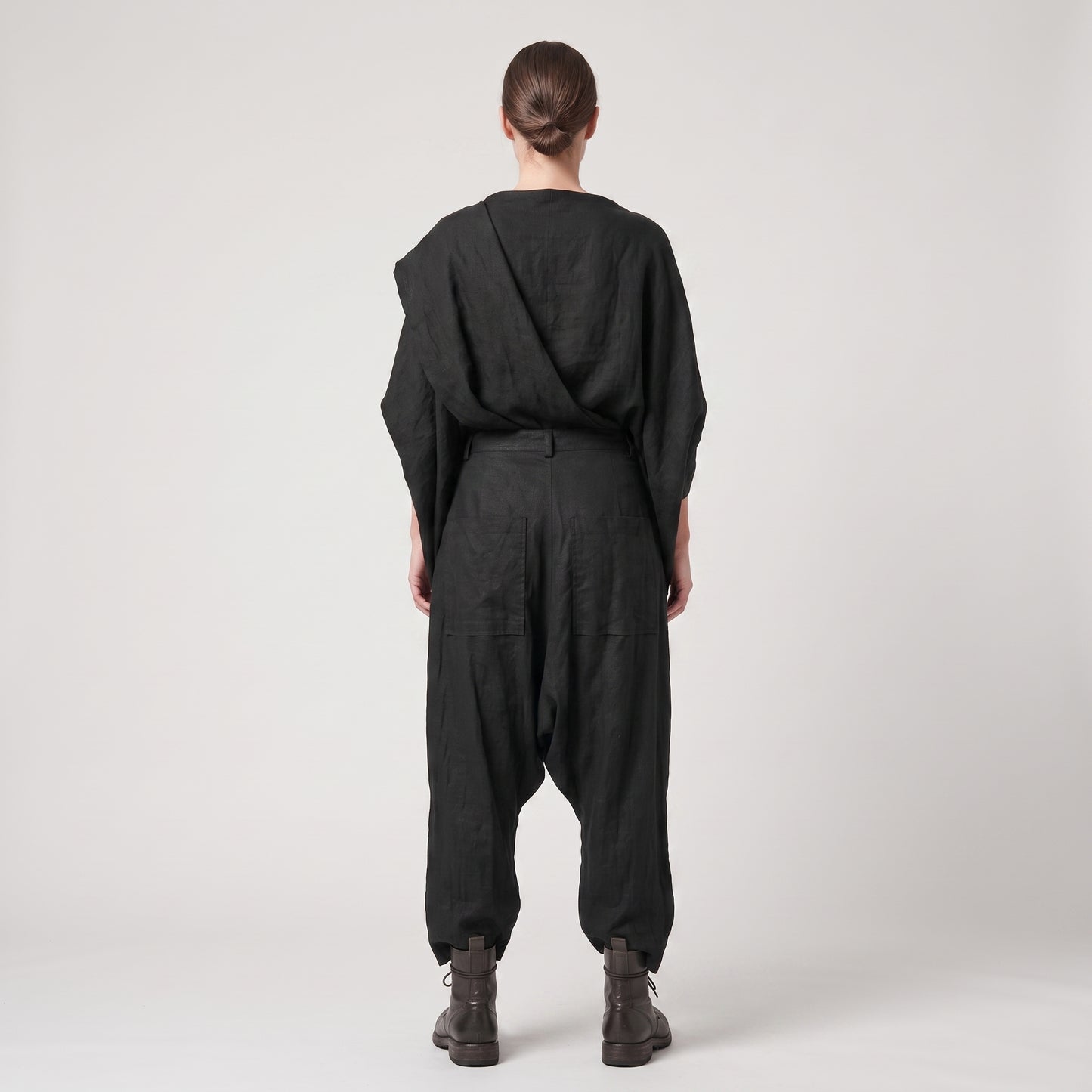 Pleated Cropped Drop-Crotch Trousers