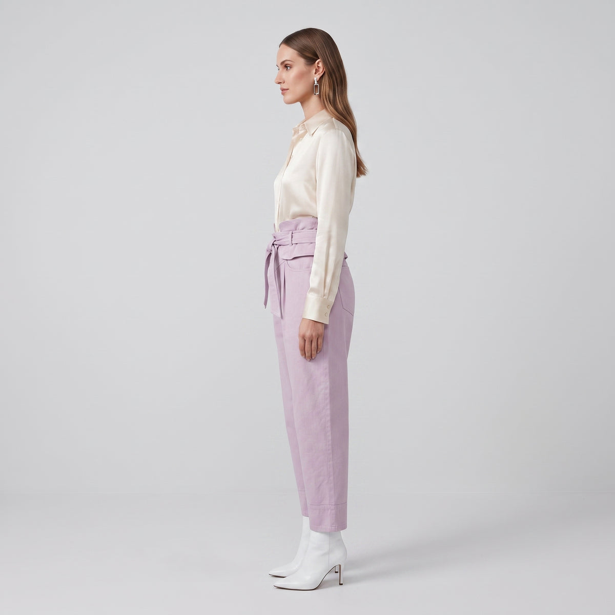 Lavender High-Waisted Paperbag Trousers