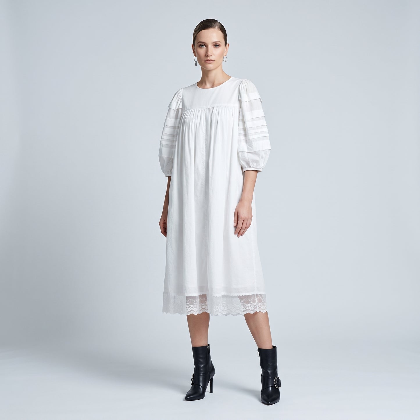White Puff Sleeve Cotton Dress