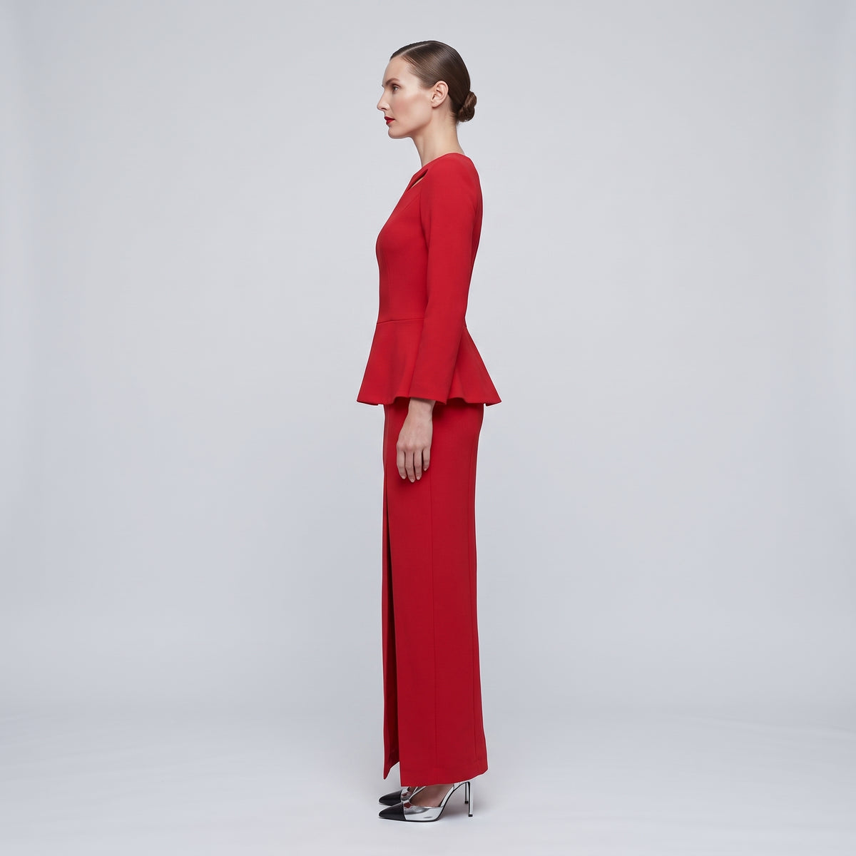Structured Red Peplum Midi Dress